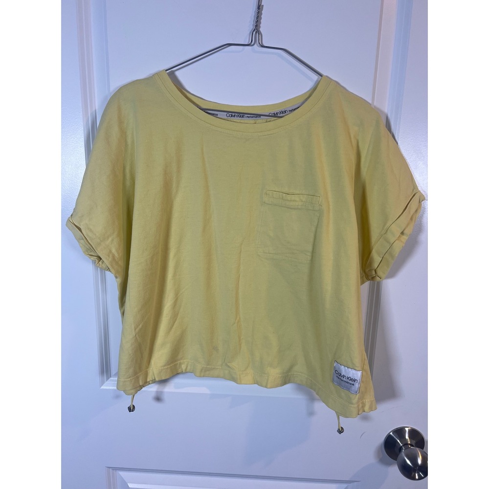 Calvin Klein Womens T-Shirt Drawstring‎ Hem Yellow XL